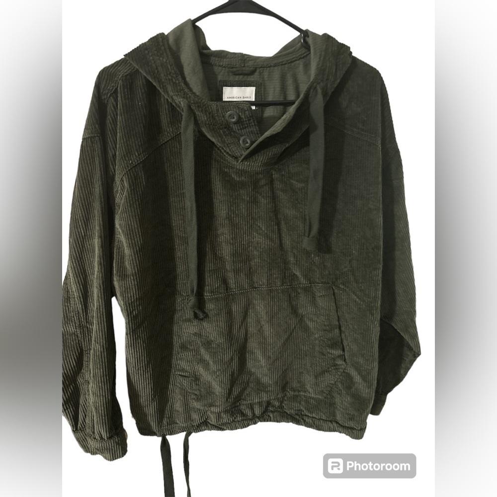 American Eagle Small Green Corduroy Hoodie NEW